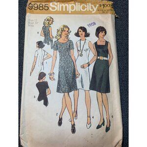 Simplicity 9985 Vintage Sewing Pattern Miss & Misses Dress 1970s Size 12
